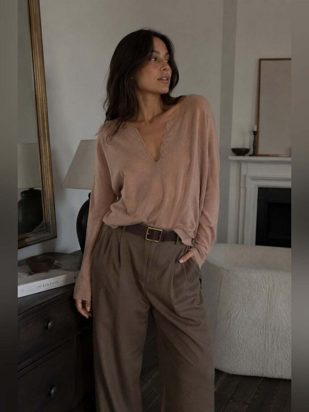 Zadig & Voltaire Celsa 100% Cashmere Sweater M Raw Edge Henley Quiet Luxury